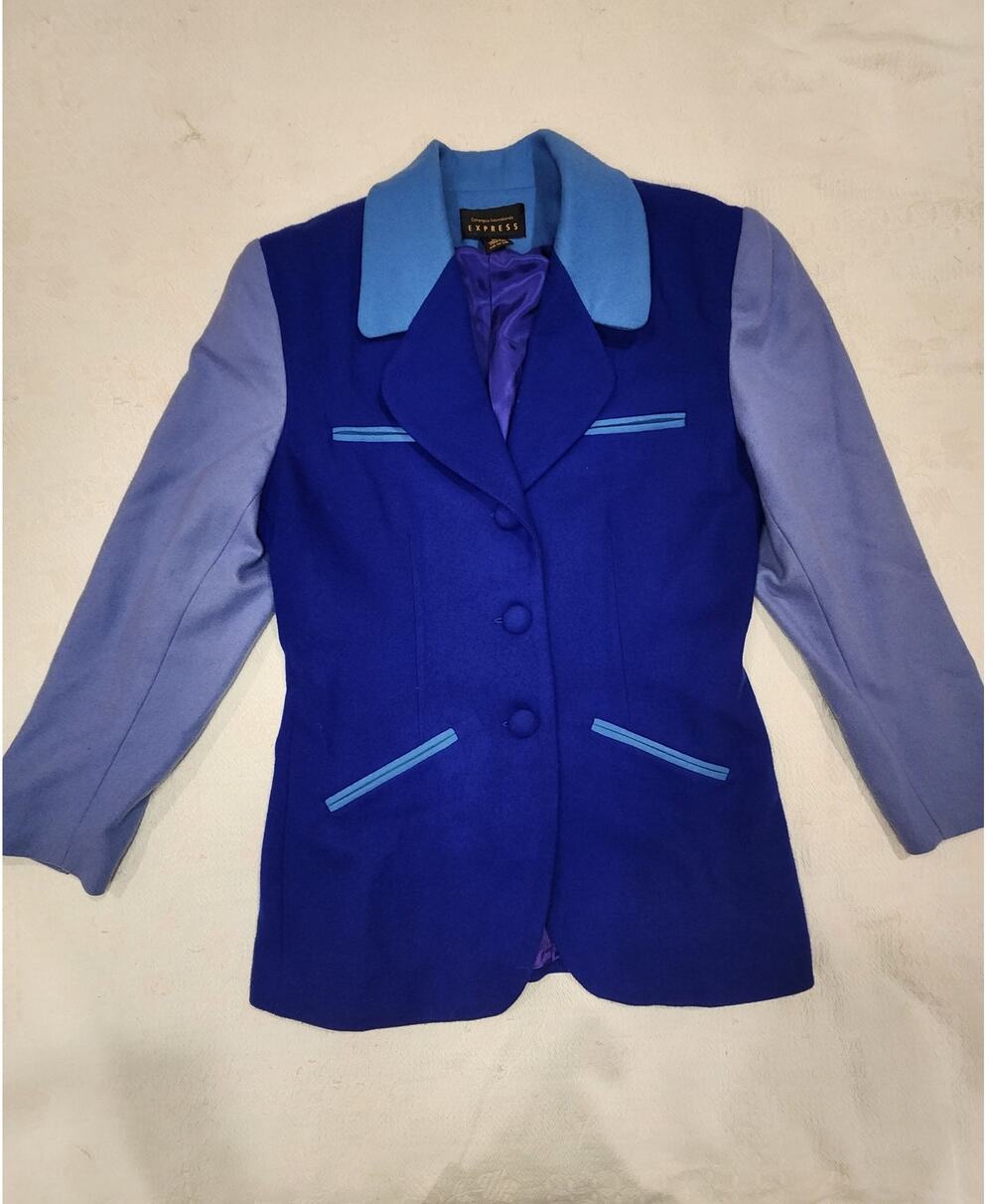Vintage 90s Express Compagnie Internationale Wool Colorblock Blazer Women M USA